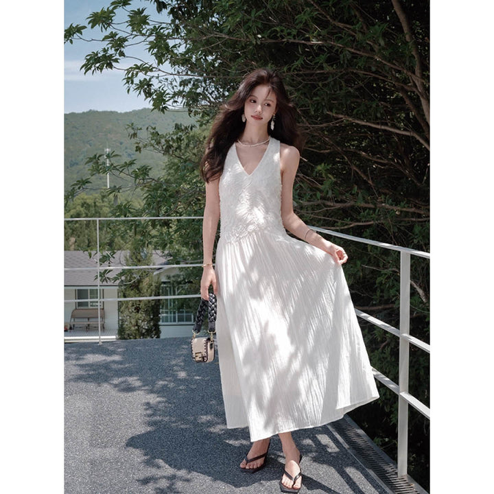 Lace Trim V-Neck Maxi Dress