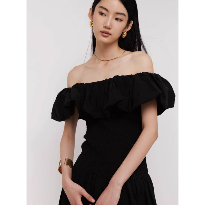 Off-Shoulder Frill Smocked Dress