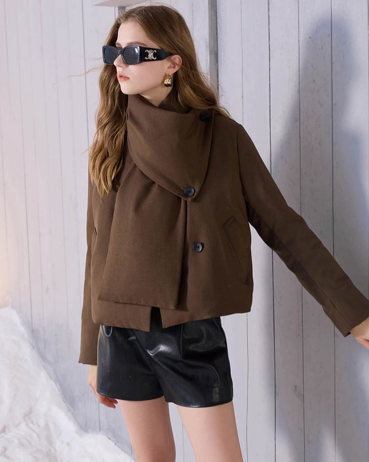 Detachable Scarf Short Coat
