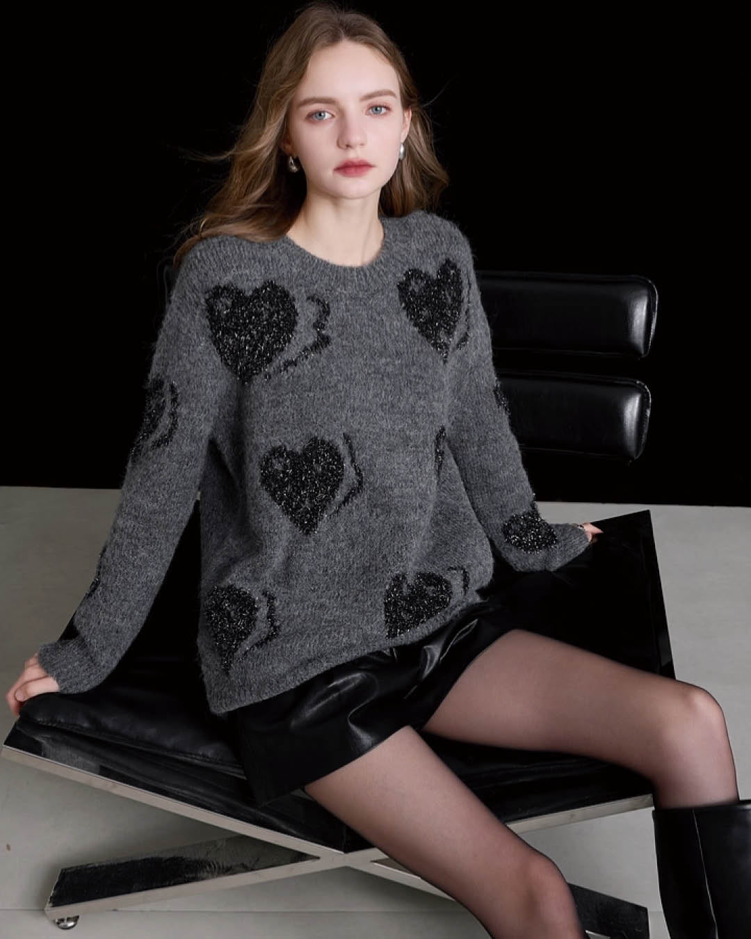 Shimmering Heart Jacquard Sweater