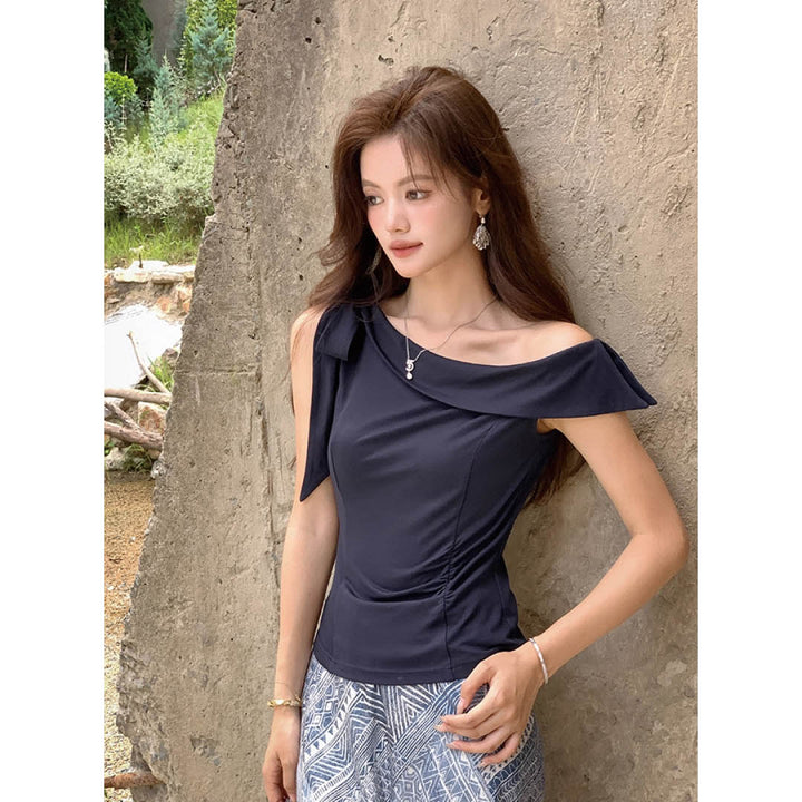 Asymmetric Ribbon Neck Top