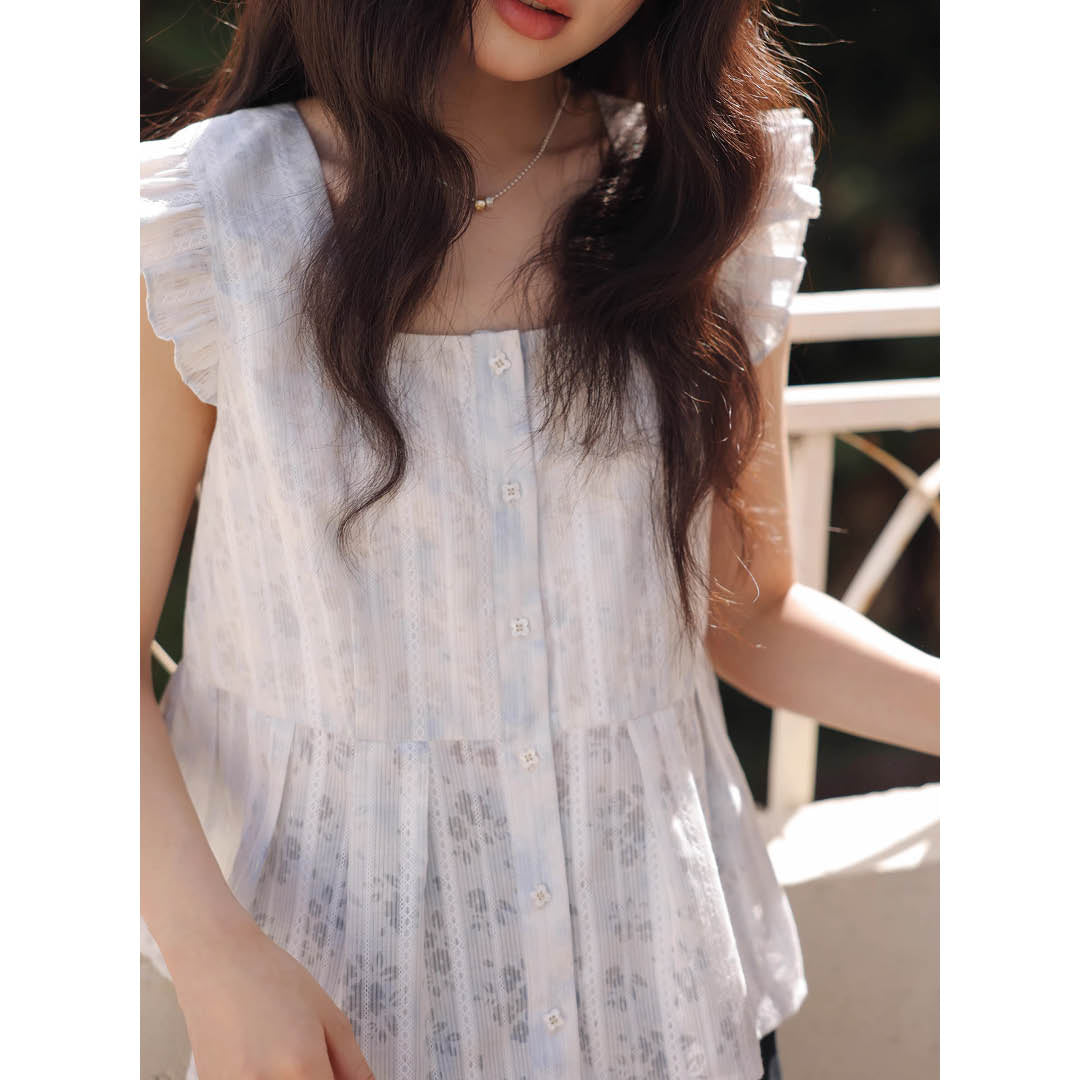 Frill Sleeve Cotton Blouse