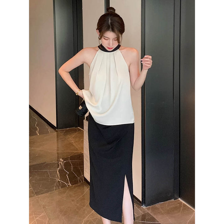 Satin Tie-Back Halter Blouse