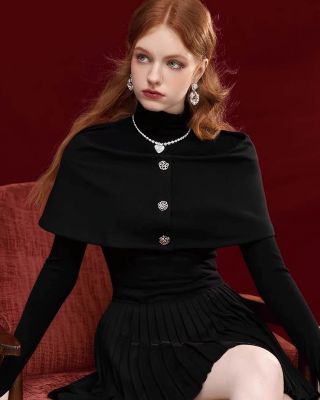 Elegant Pleated Cape Dress