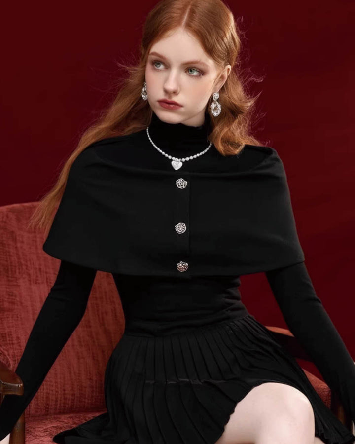 Elegant Pleated Cape Dress