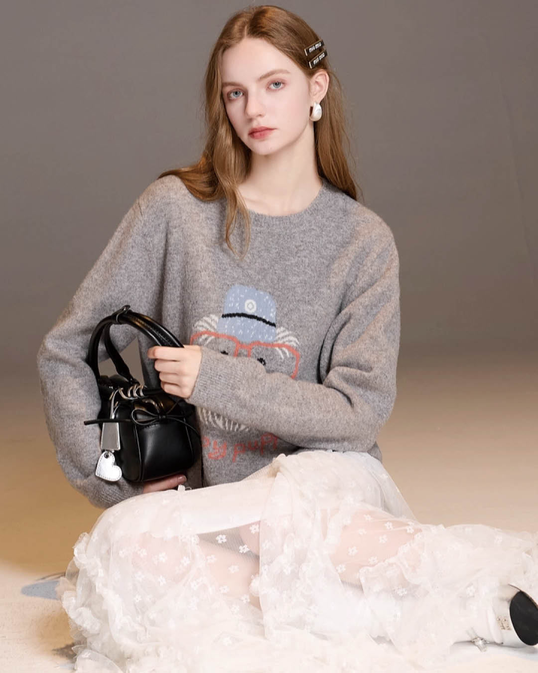 Embroidered Puppy Knit Sweater