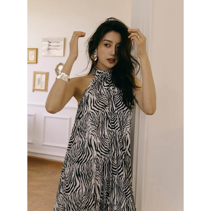 Flowing Zebra Halter Dress