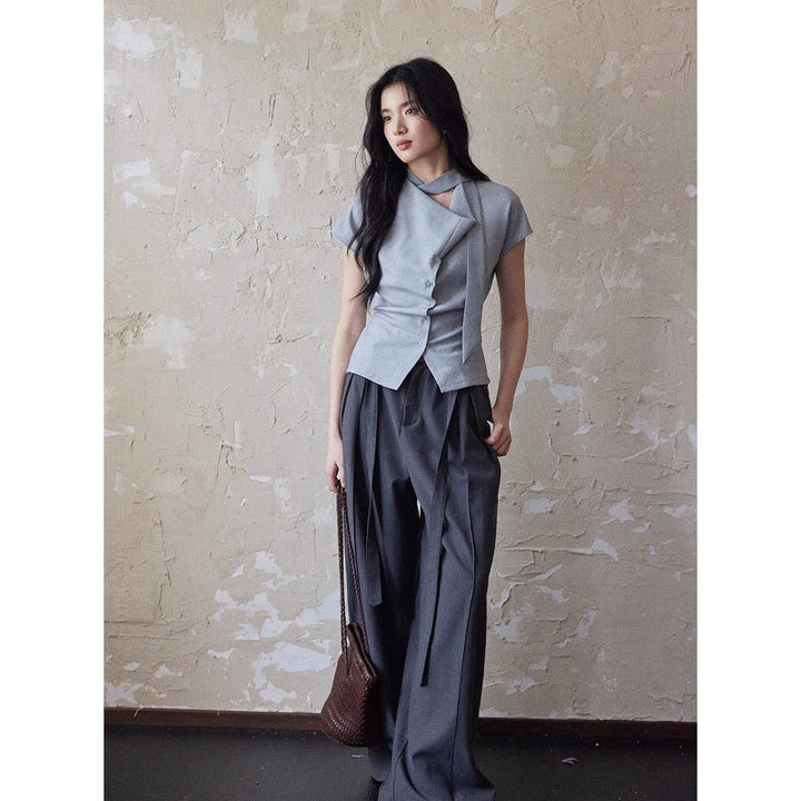 Asymmetric Neck Detail Blouse