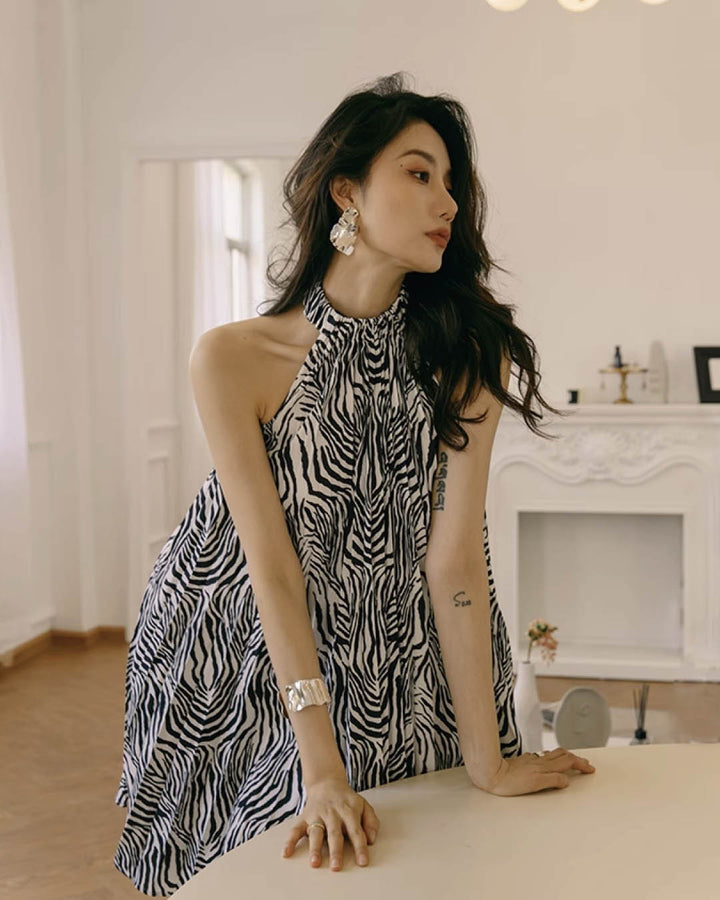 Flowing Zebra Halter Dress