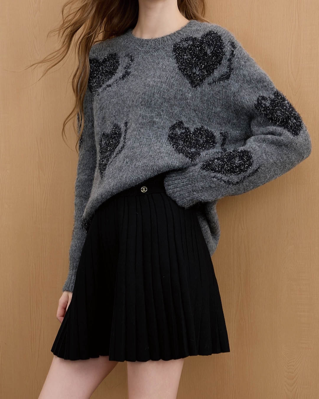 Pleated Knit Mini Skirt