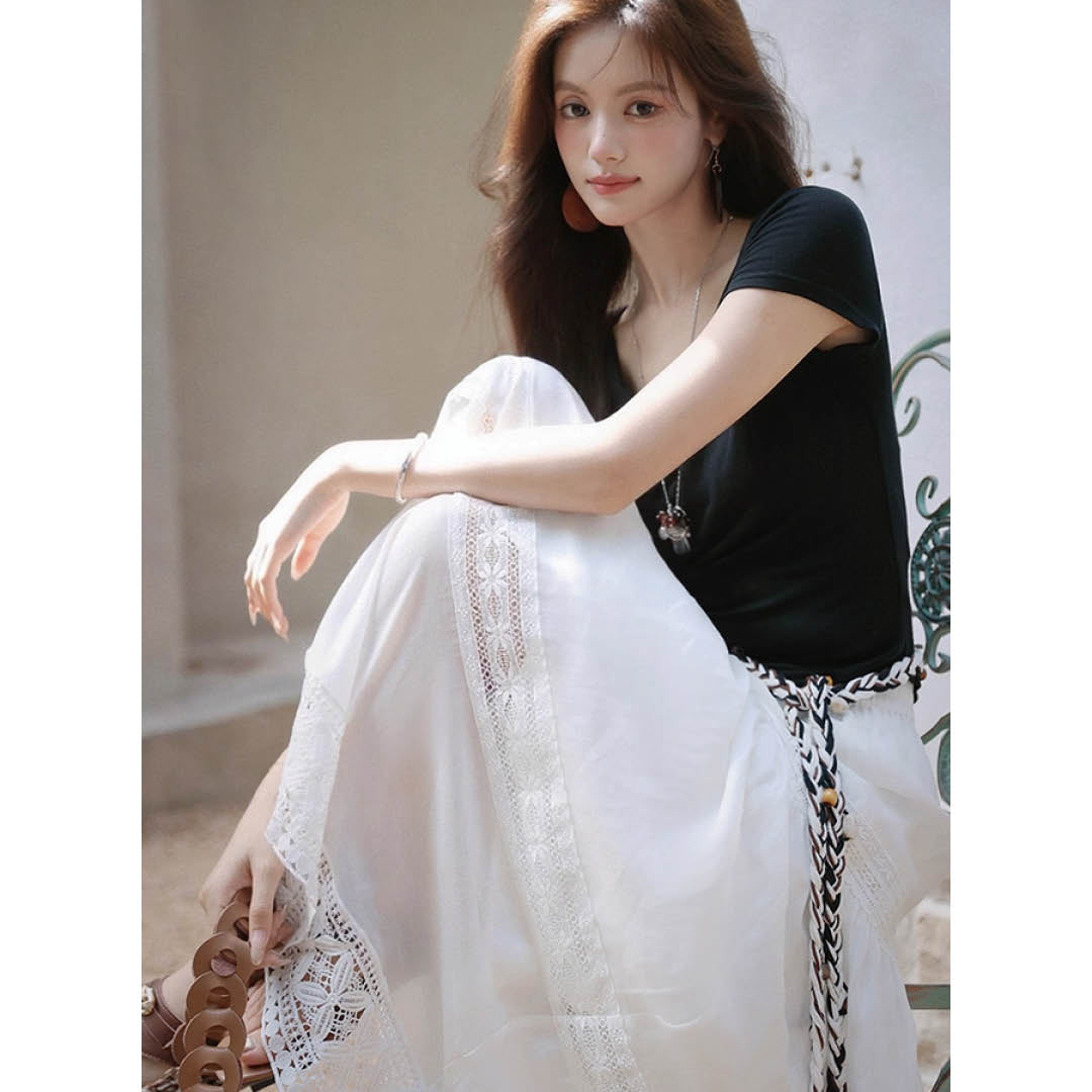 Draped French Neck Slim Top