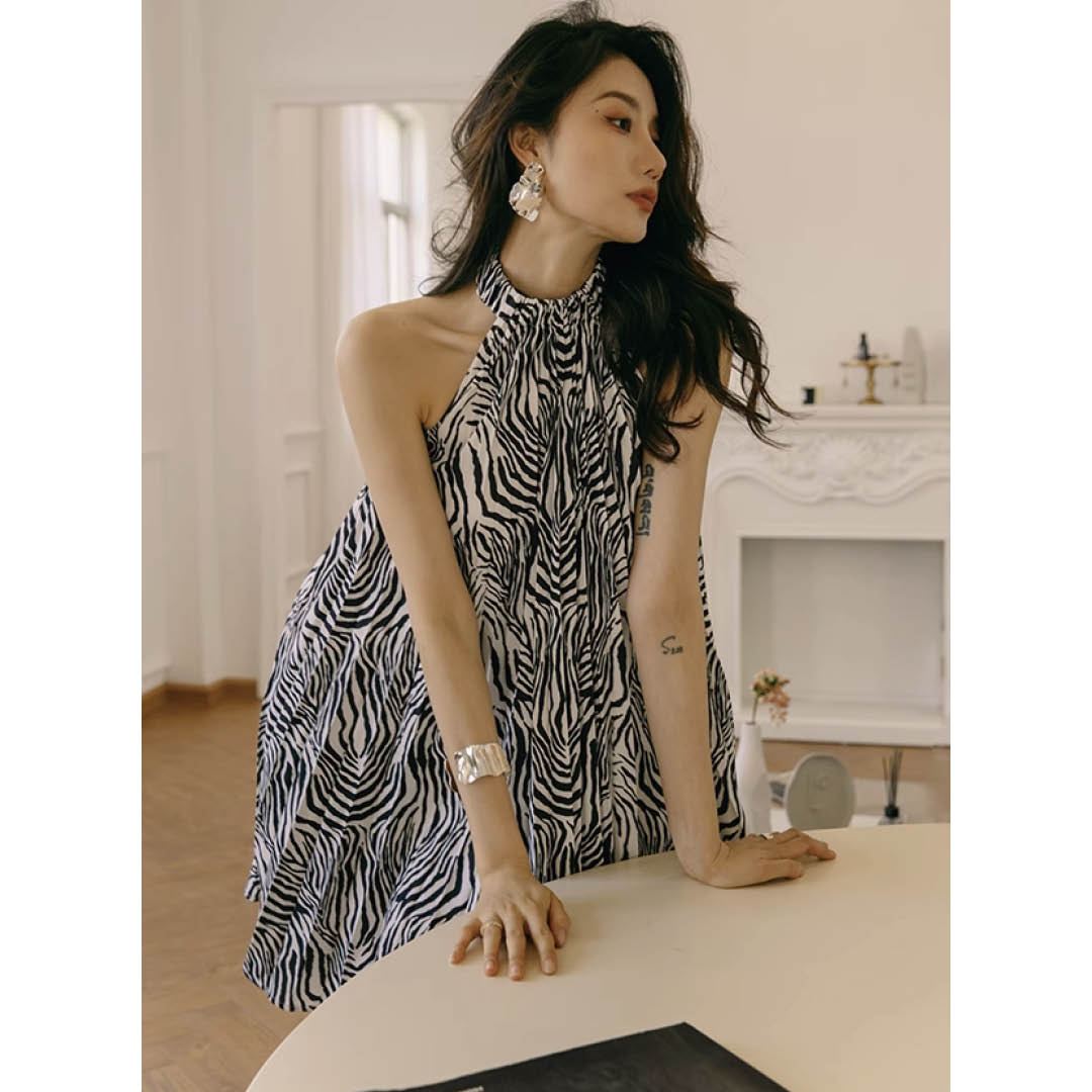 Flowing Zebra Halter Dress