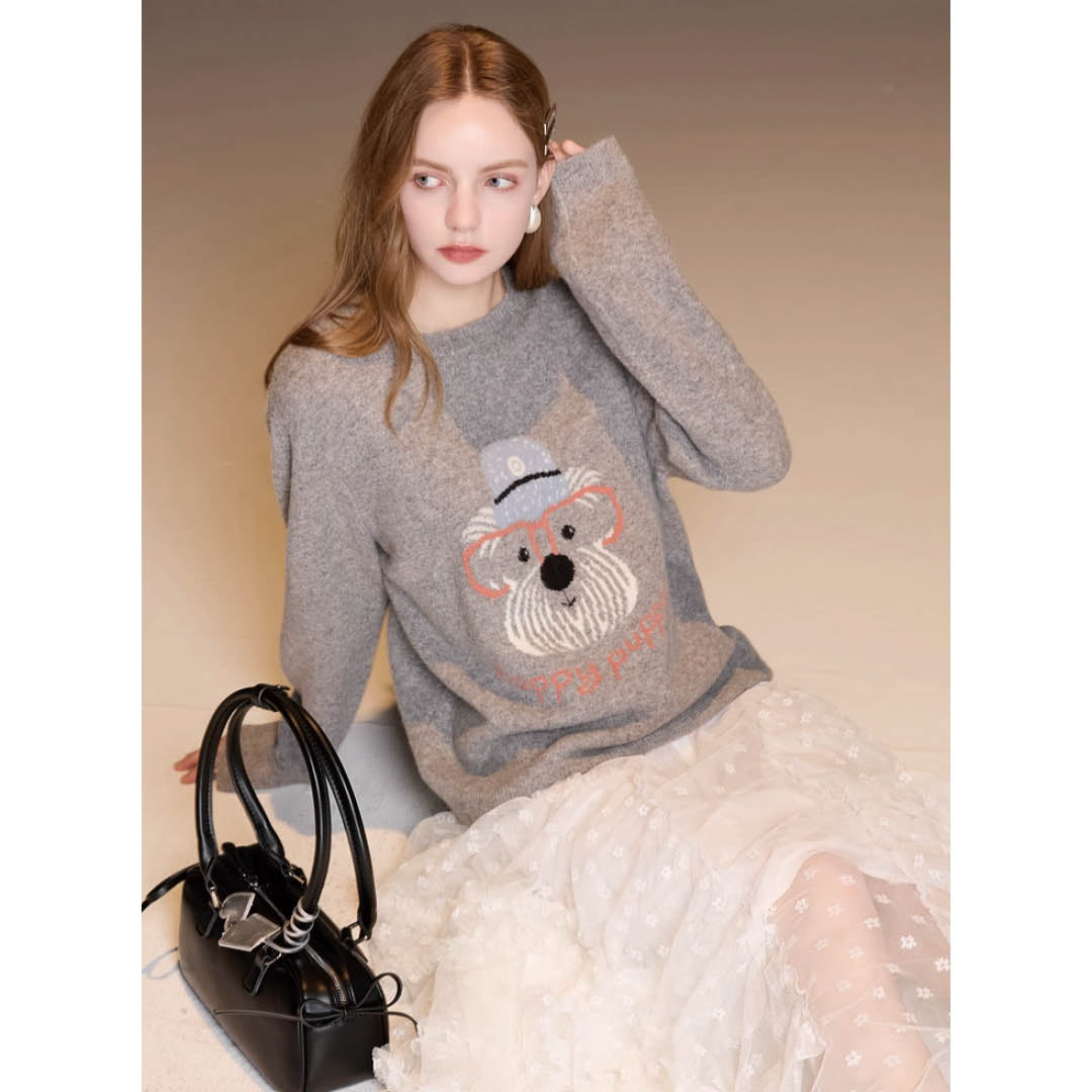 Embroidered Puppy Knit Sweater
