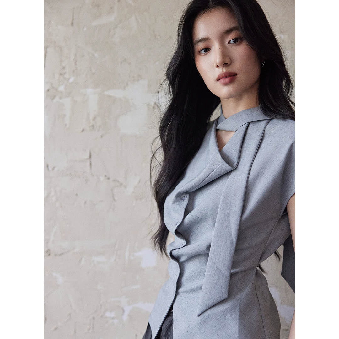 Asymmetric Neck Detail Blouse
