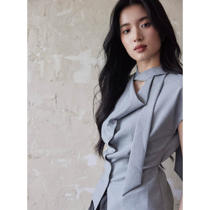 Asymmetric Neck Detail Blouse