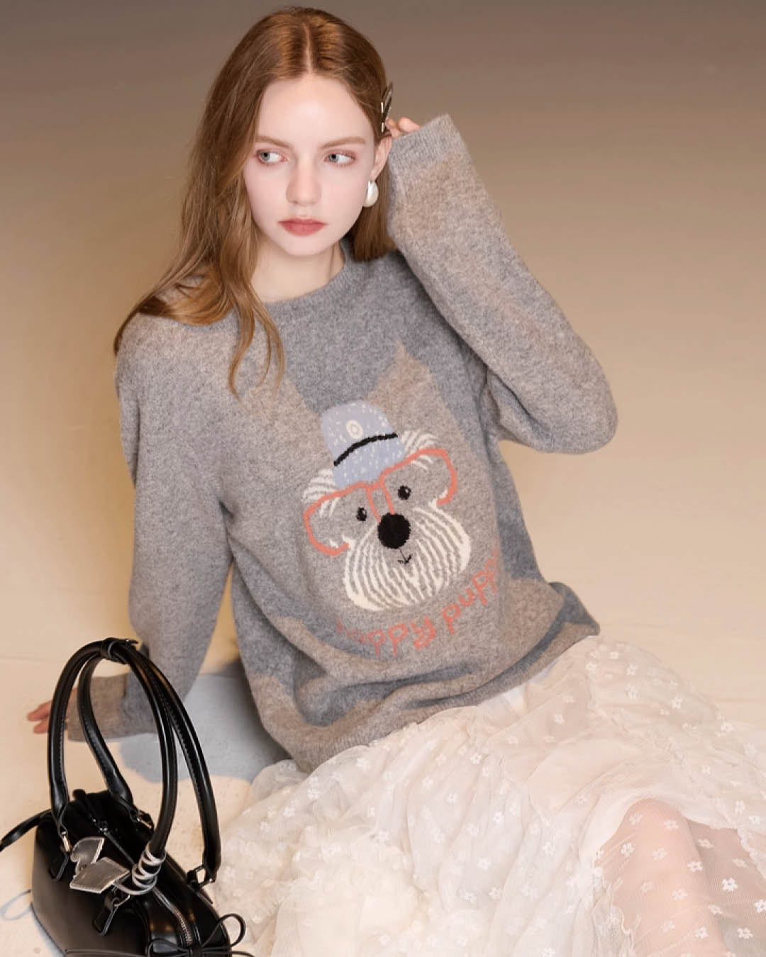 Embroidered Puppy Knit Sweater