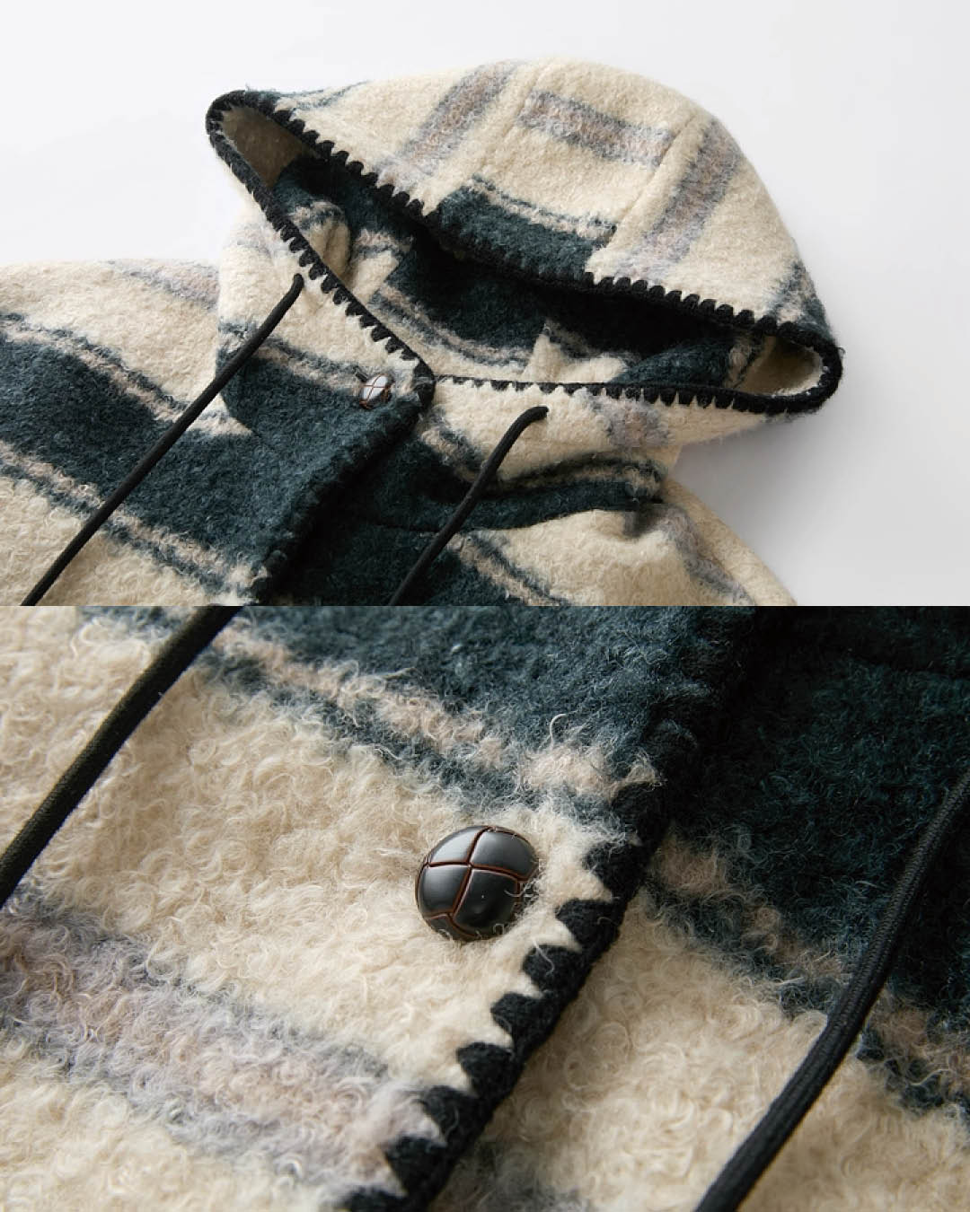 Striped Bouclé Hooded Coat