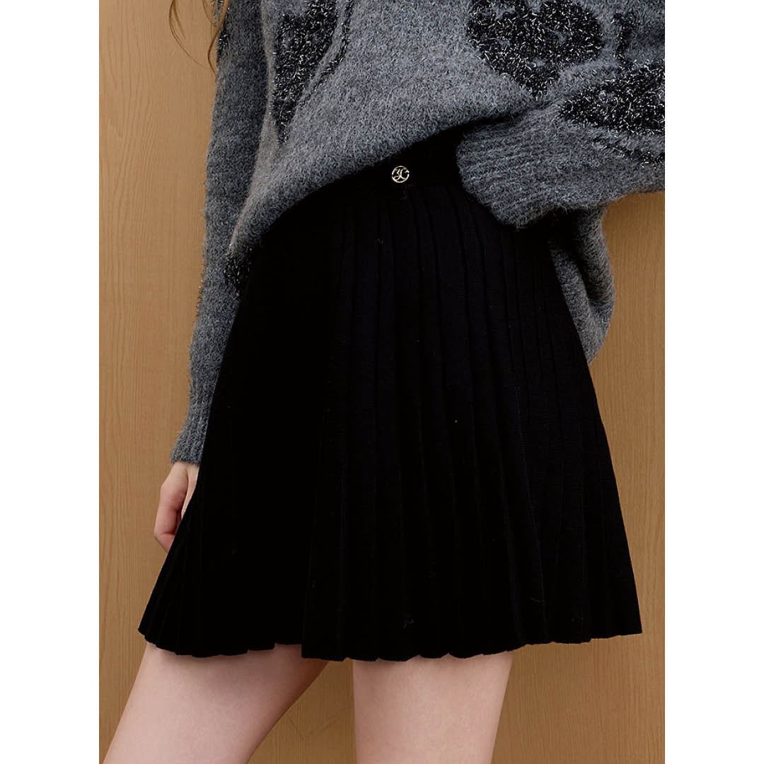 Pleated Knit Mini Skirt