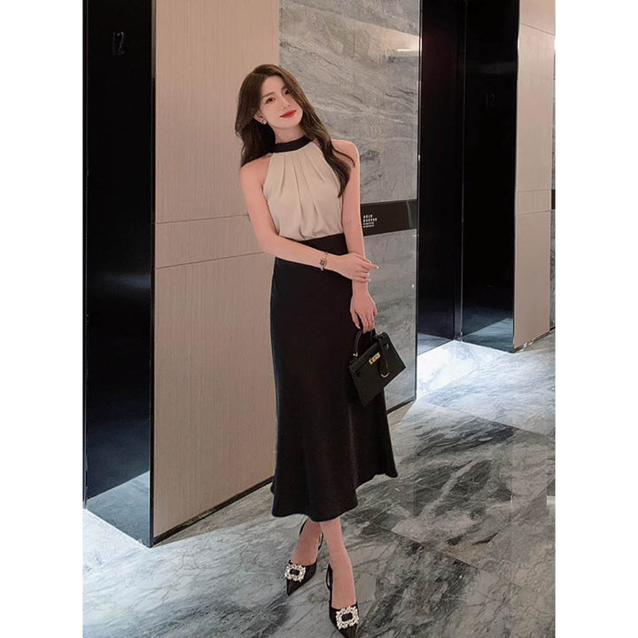 Satin Tie-Back Halter Blouse