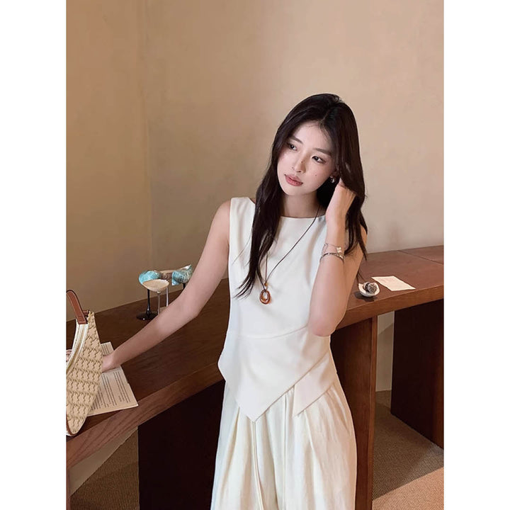 Angled Hem Sleeveless Blouse