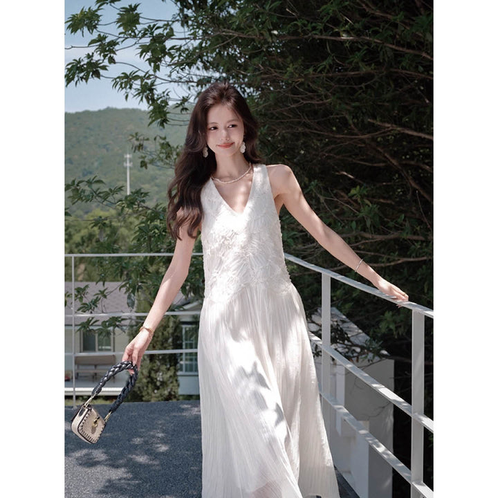 Lace Trim V-Neck Maxi Dress