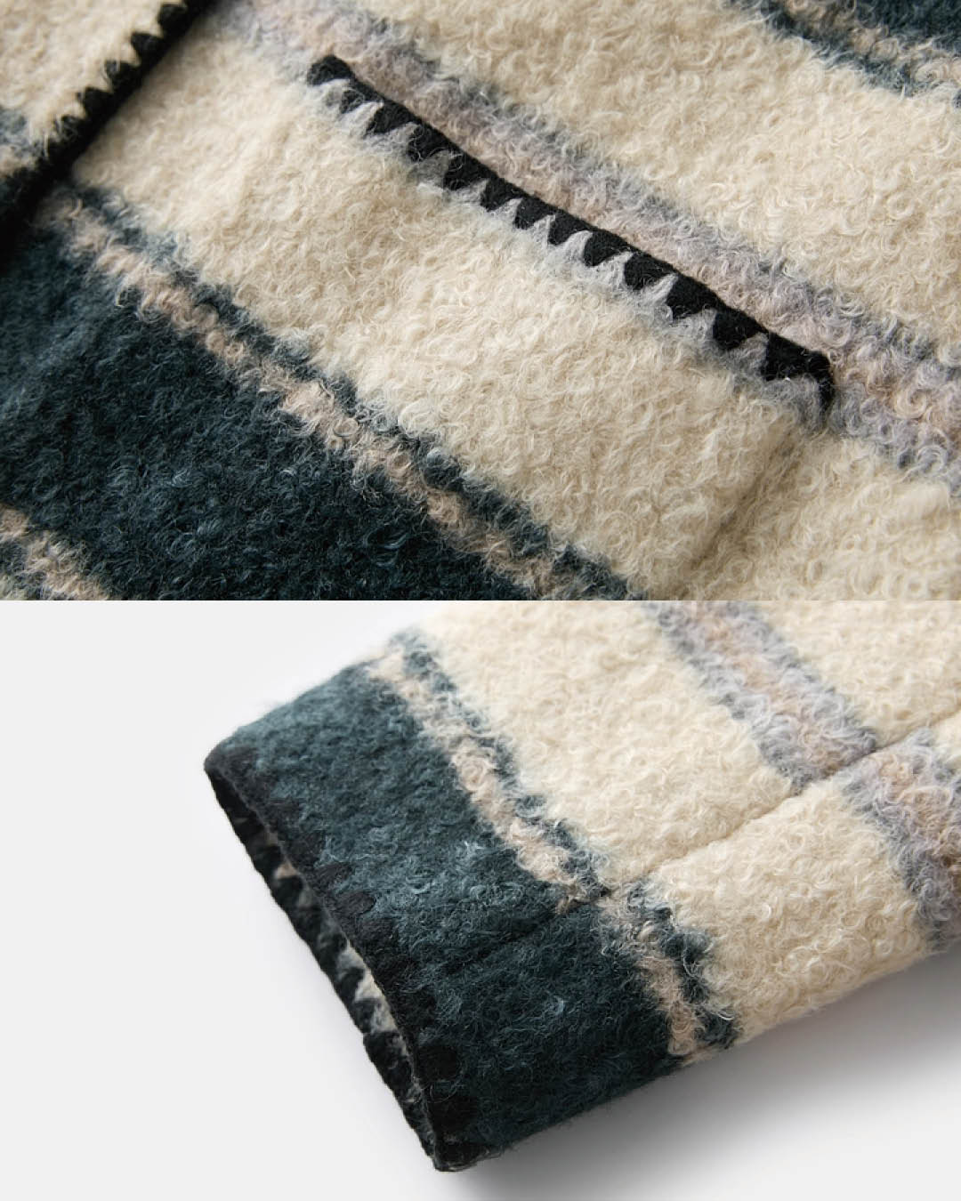 Striped Bouclé Hooded Coat