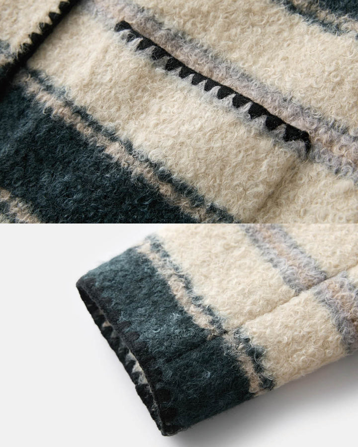 Striped Bouclé Hooded Coat