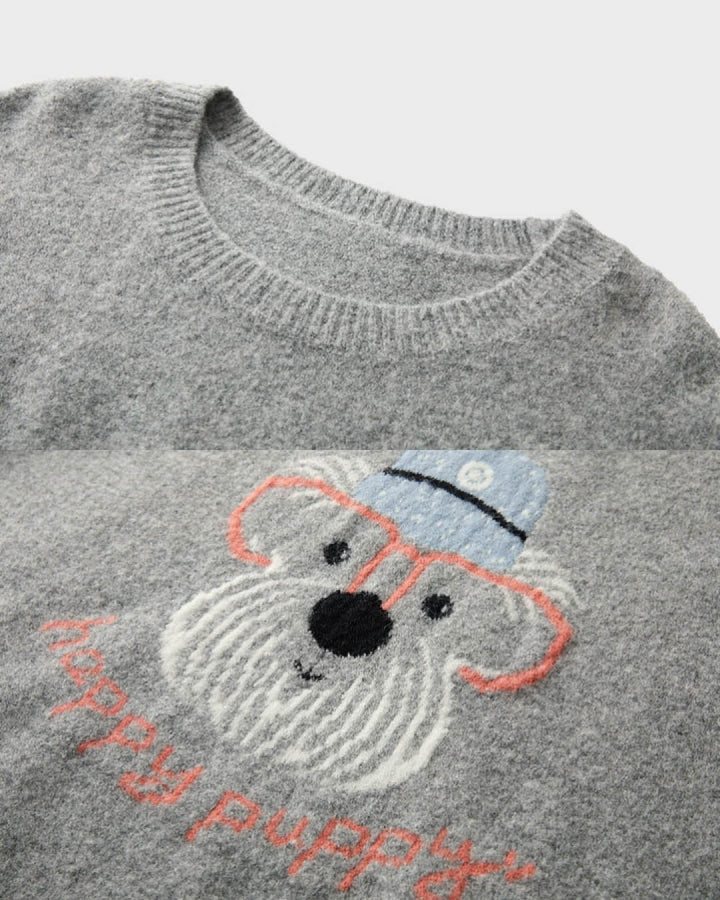 Embroidered Puppy Knit Sweater
