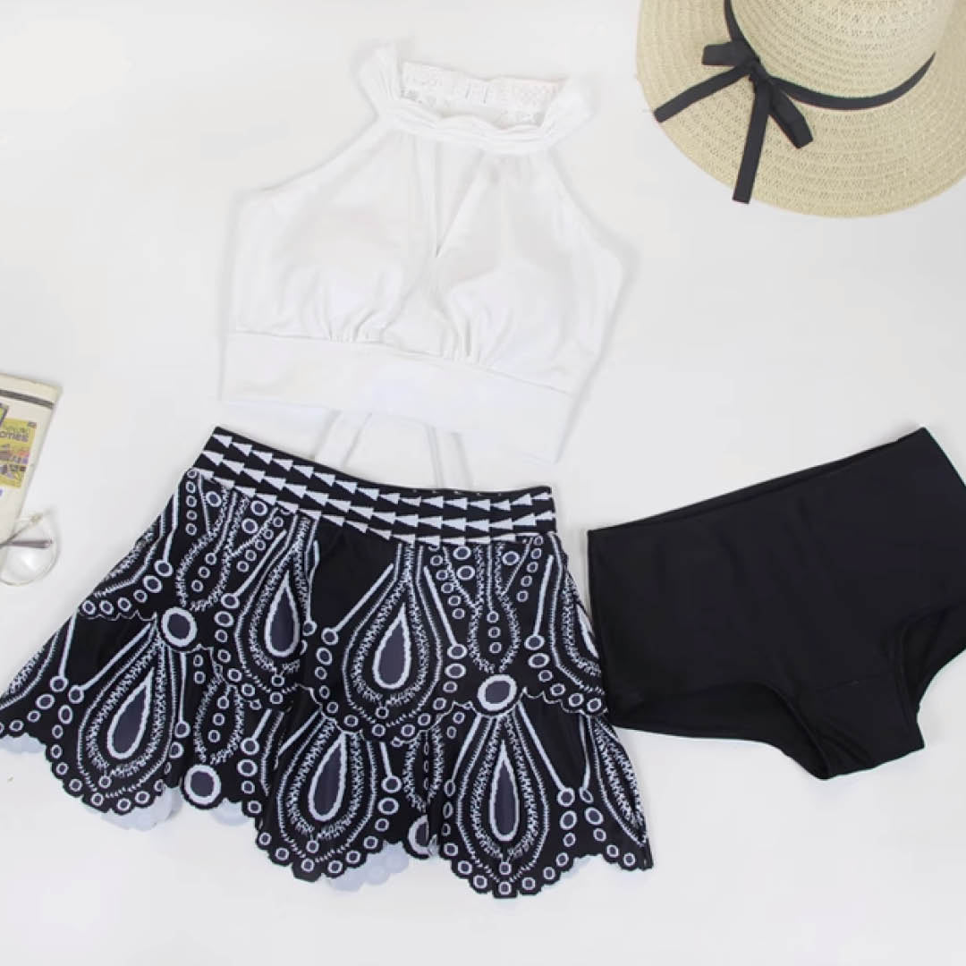 Lace-Back Halter Swim Set