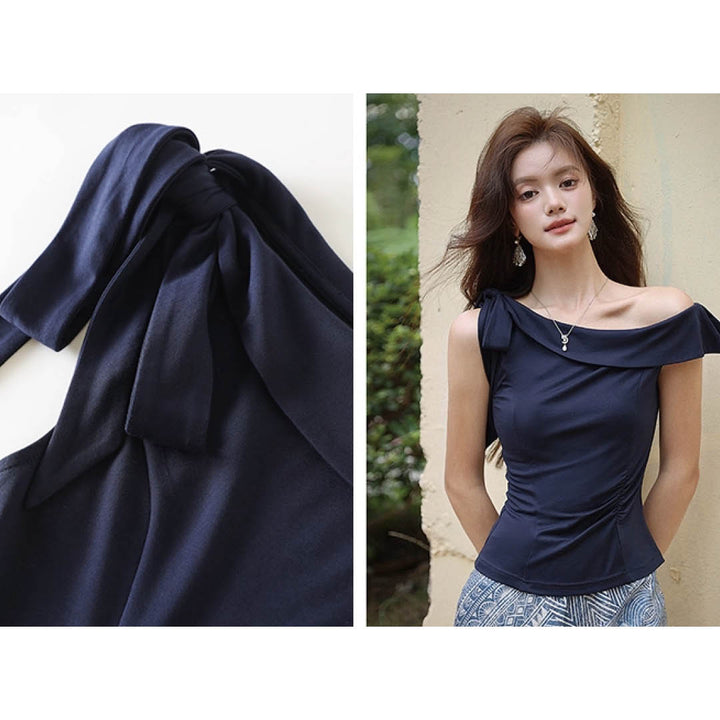 Asymmetric Ribbon Neck Top