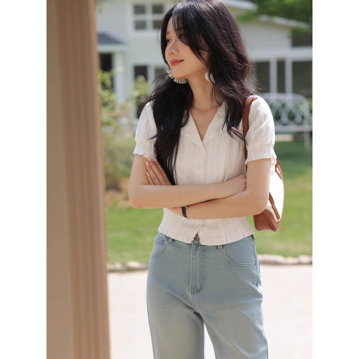 Pearl Button Slim Fit Blouse