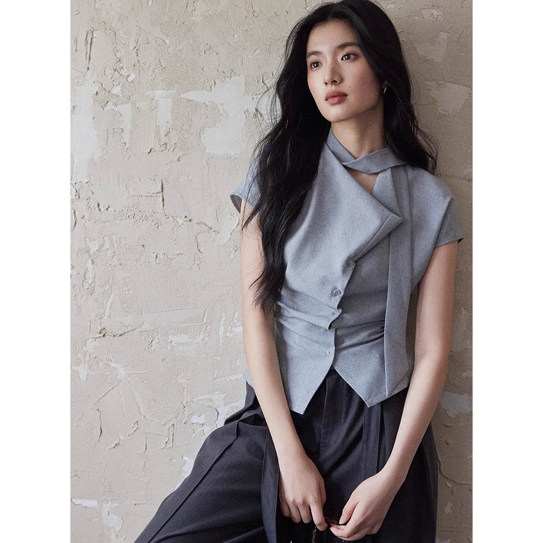 Asymmetric Neck Detail Blouse