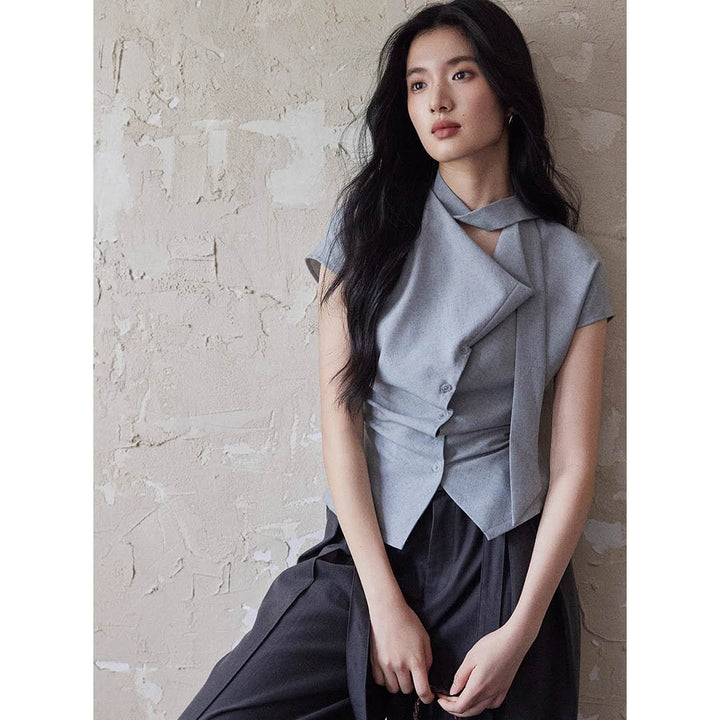 Asymmetric Neck Detail Blouse