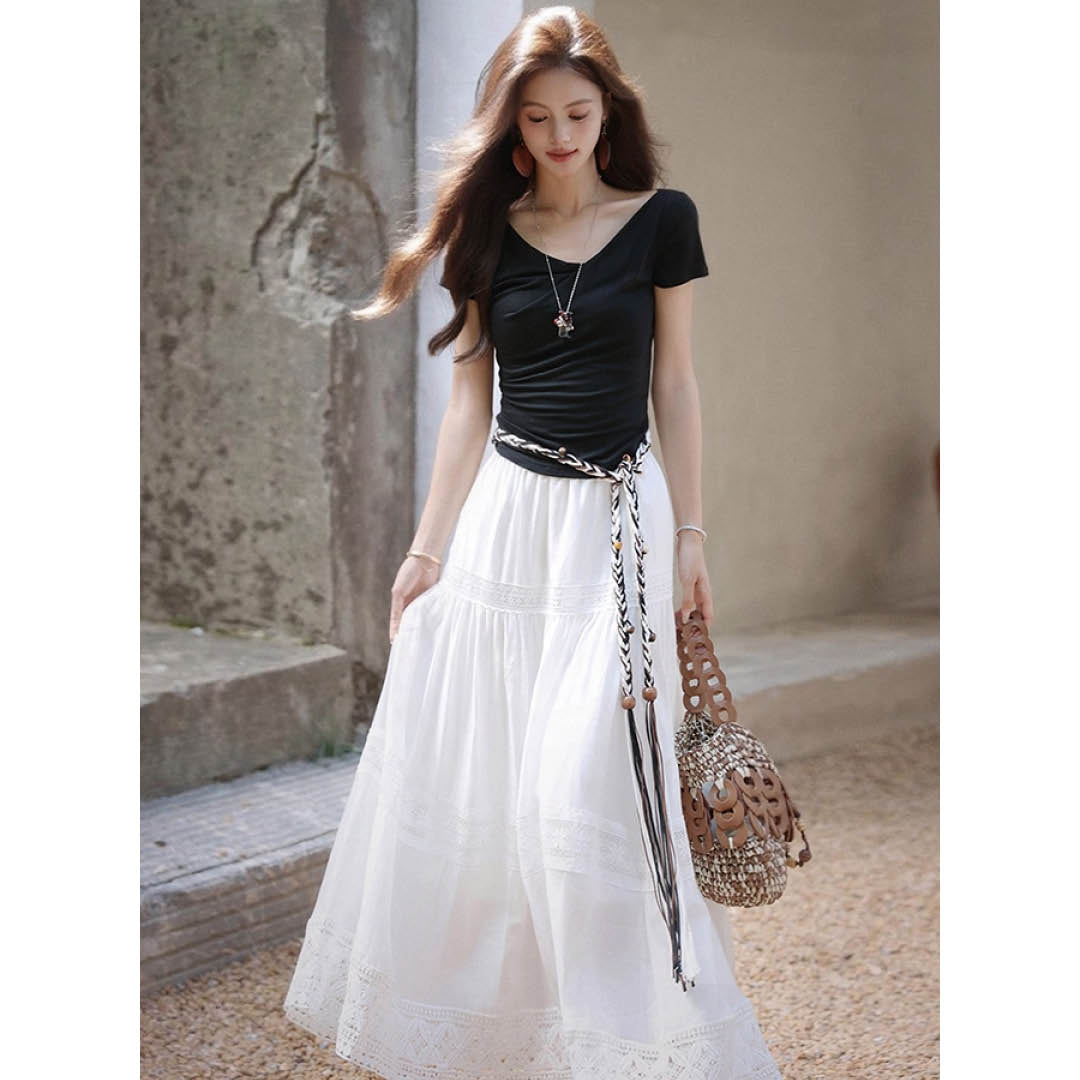 Draped French Neck Slim Top