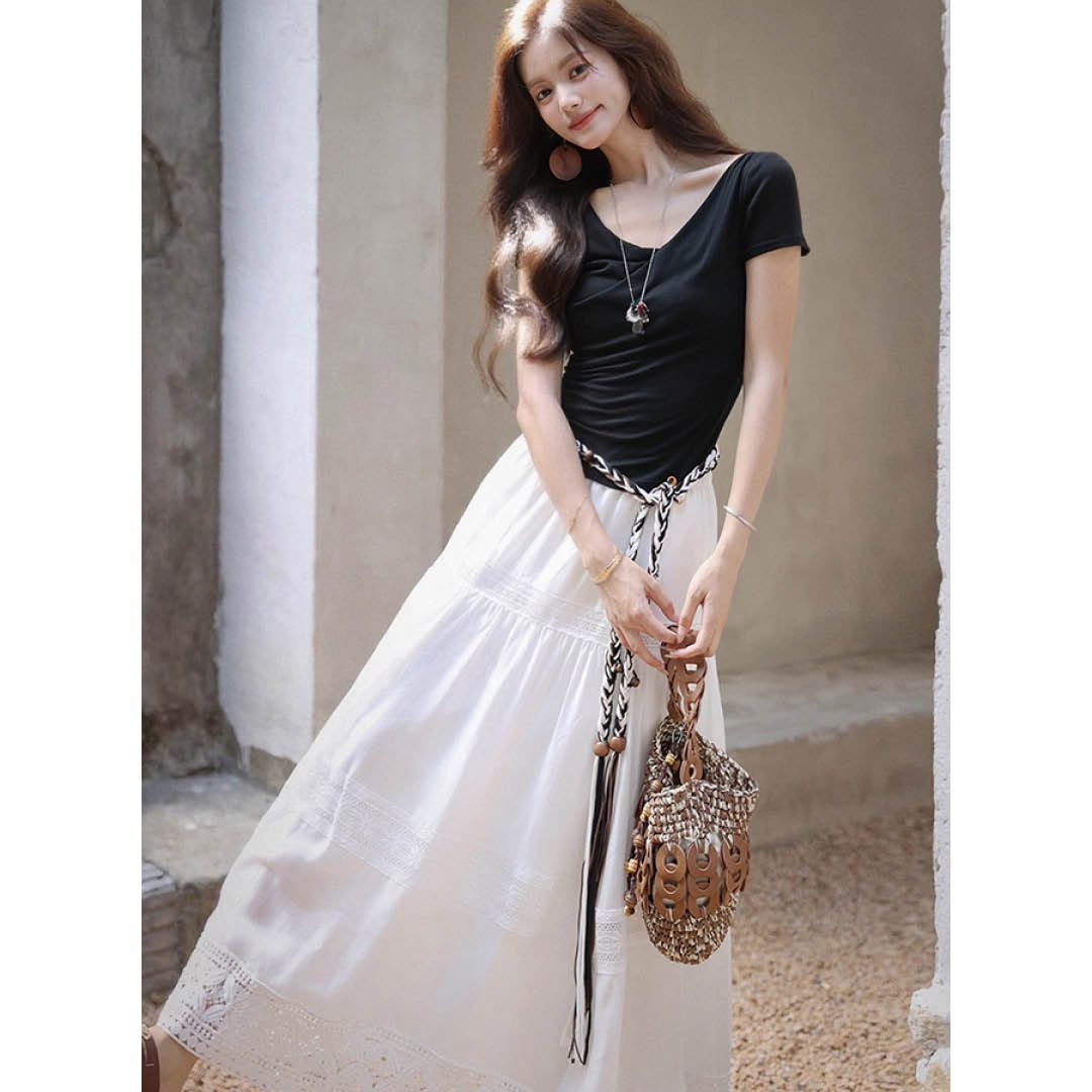 Lace Tiered Maxi Skirt