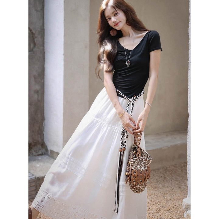 Lace Tiered Maxi Skirt
