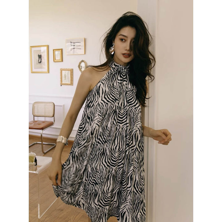 Flowing Zebra Halter Dress