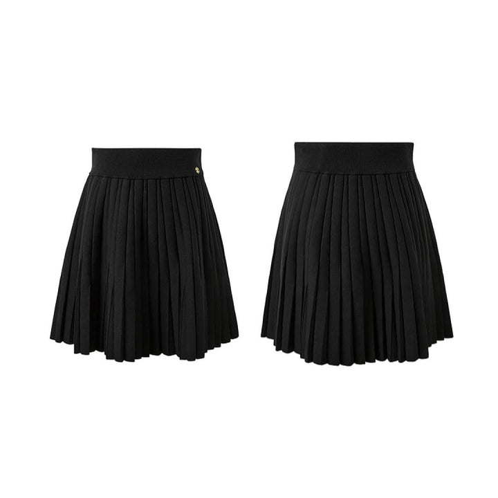 Pleated Knit Mini Skirt