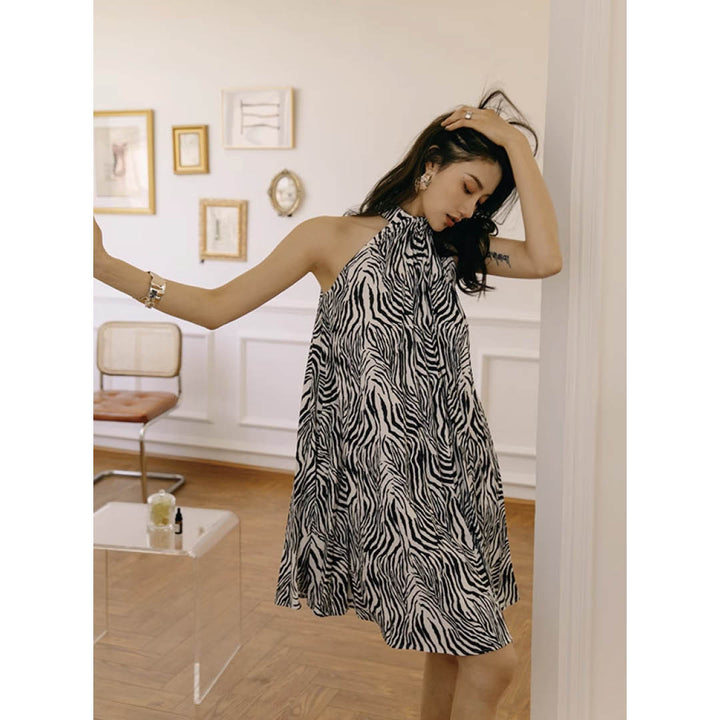 Flowing Zebra Halter Dress