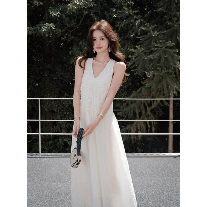 Lace Trim V-Neck Maxi Dress