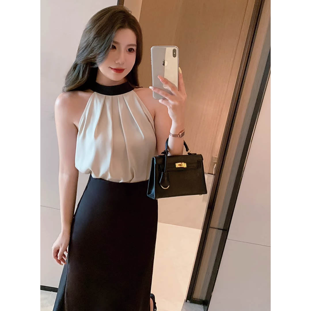 Satin Tie-Back Halter Blouse