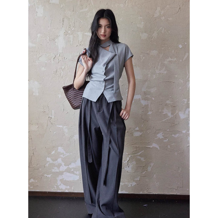 Asymmetric Neck Detail Blouse