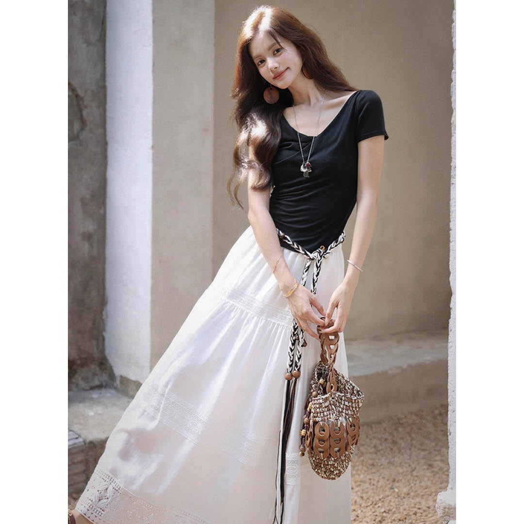 Draped French Neck Slim Top