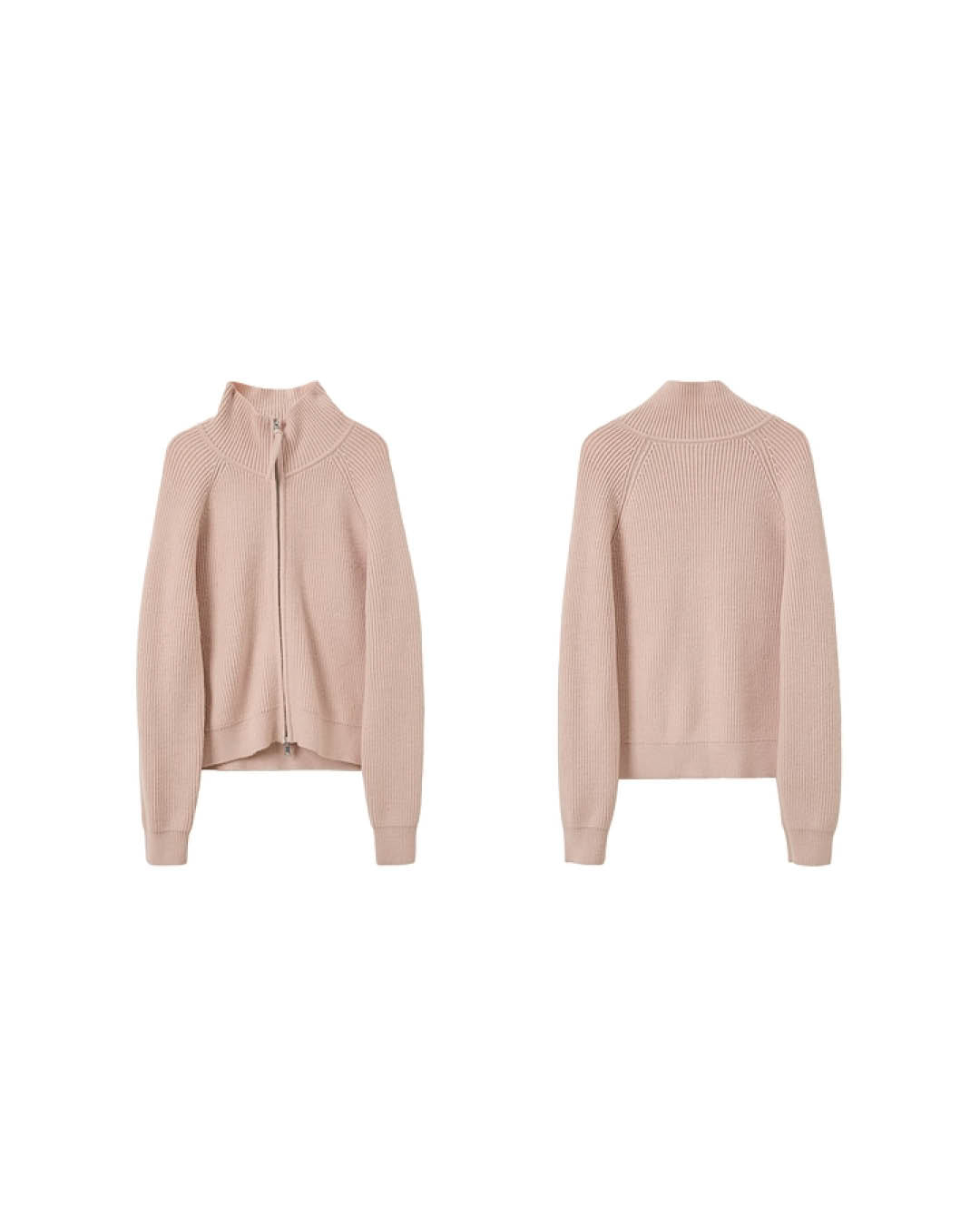 High Neck Ribbed Zip Knit Jacket