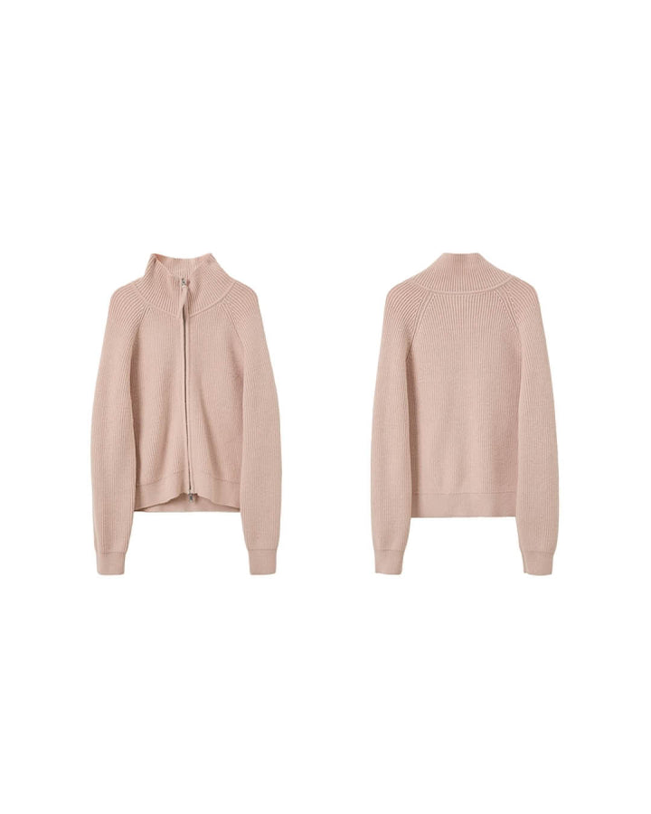 High Neck Ribbed Zip Knit Jacket