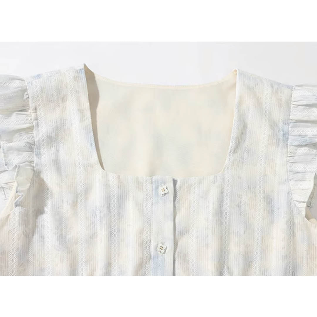 Frill Sleeve Cotton Blouse