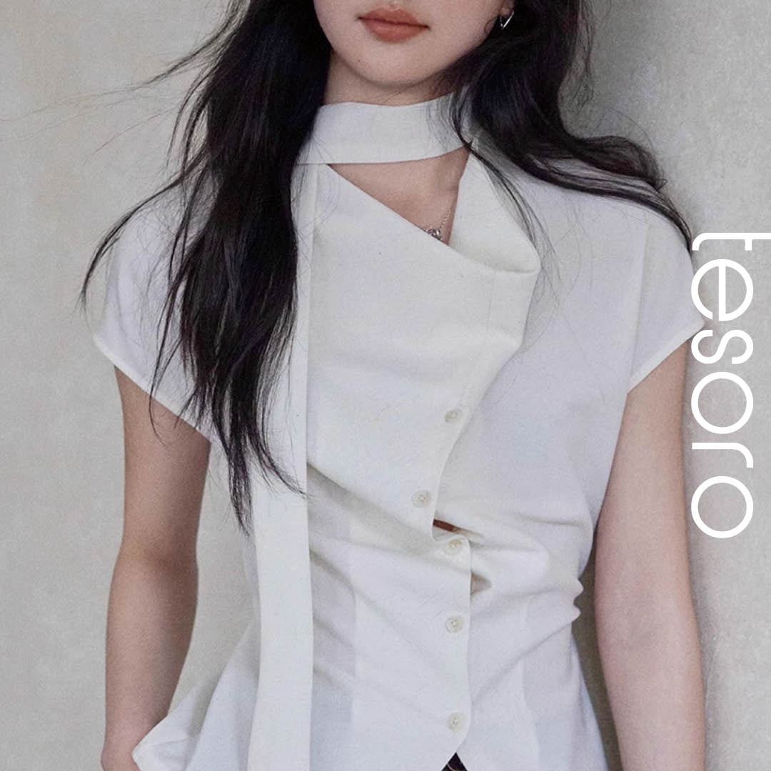 Asymmetric Neck Detail Blouse