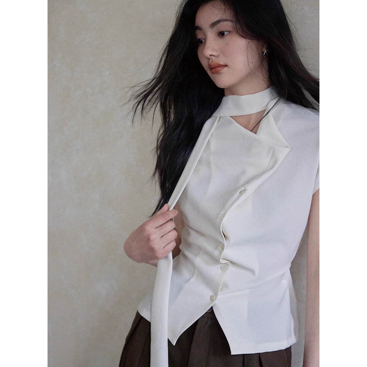 Asymmetric Neck Detail Blouse