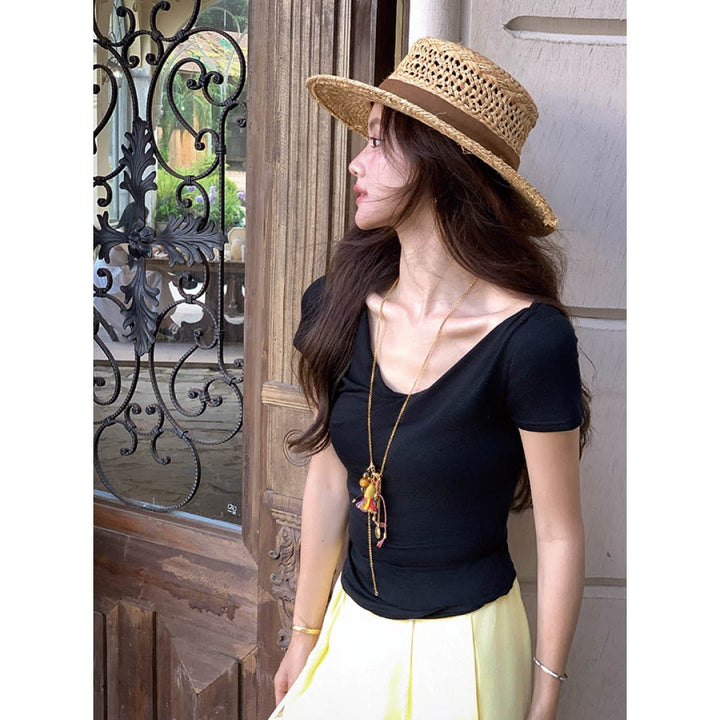 Draped French Neck Slim Top
