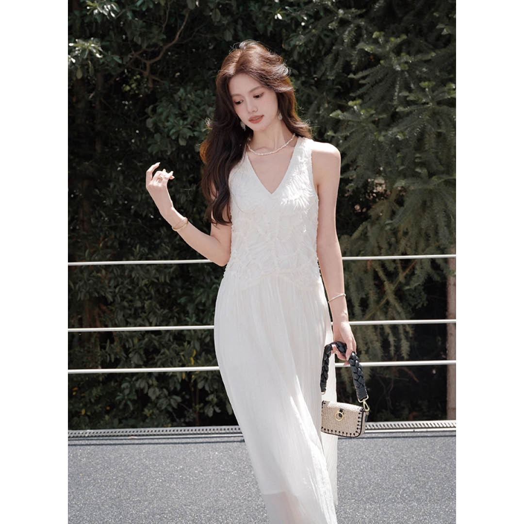 Lace Trim V-Neck Maxi Dress